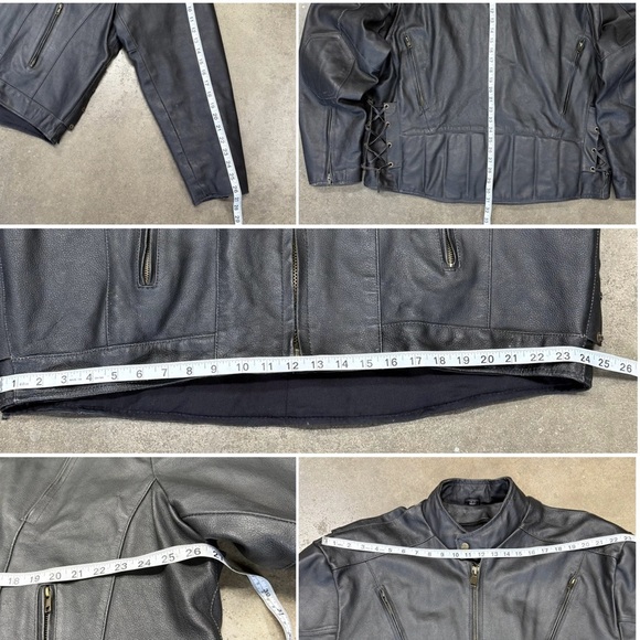 Vintage Genuine Leather Motorcycle Jacket Black Side Lace Biker - Picture 12 of 13